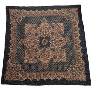 Dana Buchman Vintage Black Brown Silk Paisley Large Square Neck Scarf and Wrap